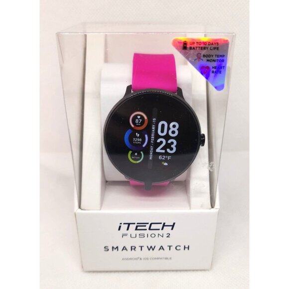 iTech Fusion 2 Smartwatch: Durable & Lightweight | Hot Pink Band | Android & iOS - Picture 1 of 16